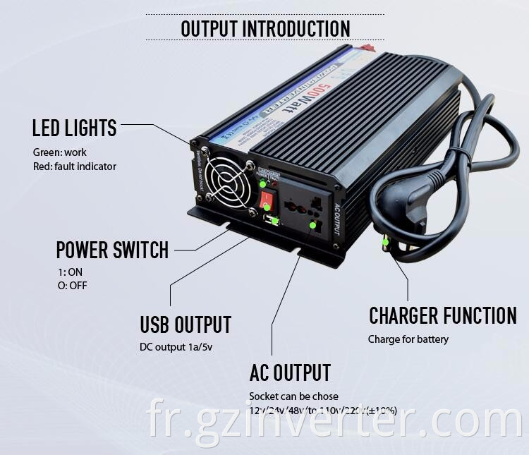 Guangzhou 500W Invertisseurs de voiture de chargeur portable avec certificat CE ROSH